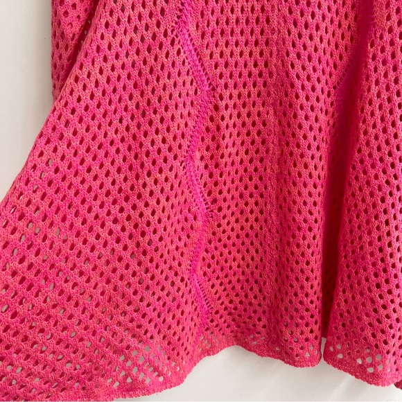 Umgee orange hot pink crochet open knit long sleeve tunic sweater size small - Picture 3 of 9